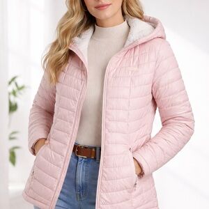 Reebok Light Pink Puffer quilted Jacket-hooded-size Light